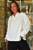 Body Stretch Cotton Ruffle Layer Shirt White